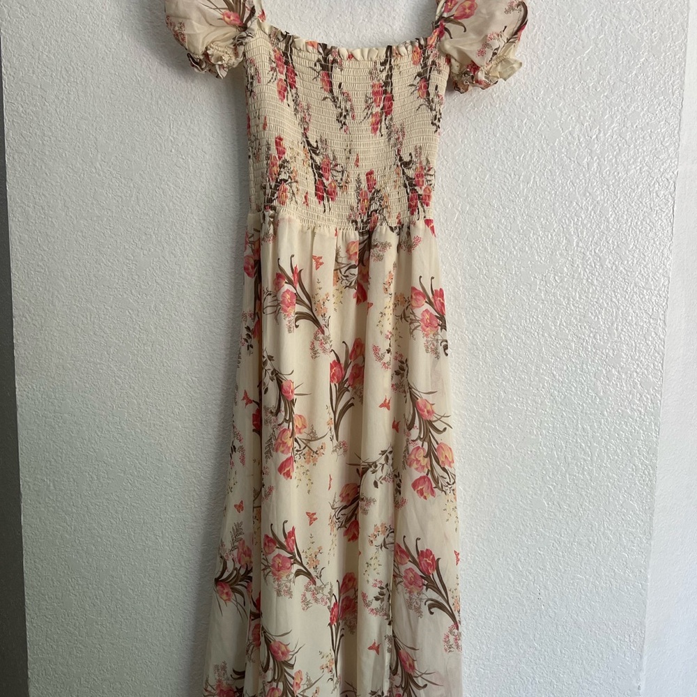 Reformation Floral Midi Dress - Cream and Pink